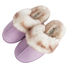 Load image into Gallery viewer, Jessica Simpson Women's Comfy Faux Fur House Slipper Scuff Memory Foam Slip on Anti-skid Sole, Lilac, Large
