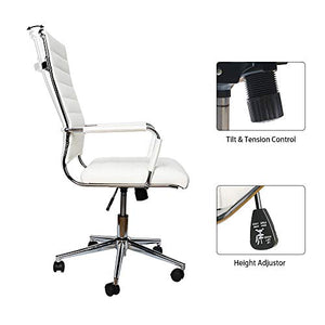 Okeysen Office Desk Chair, Ergonomic High Back Ribbed, Height Adjustable Tilt, Upgraded Seat with Arm PU Wrap, Swivel Executive Conference Task Rolling Chair. (White)