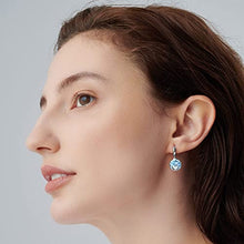 Load image into Gallery viewer, 14K gold-plated sterling silverRound natural topaz earrings crystal drop earrings, natural crystal birthday stone grapple stone fox earrings, The best choice for gifts for women (Blue topaz, Sterling Silver)
