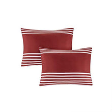 Load image into Gallery viewer, Comfort Spaces Colin 9 Piece Comforter Set All Season Microfiber Stripe Printed Bedding and Sheet with Two Side Pockets, Full, Red/Grey
