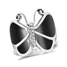 Load image into Gallery viewer, AeraVida Big Simulated Black Onyx Butterfly .925 Sterling Silver Ring (8)
