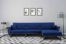 Load image into Gallery viewer, elvet Fabric Sectional Sofa Set Corner Couch with Chaise Lounge Living Room Furniture (Navy Blue)
