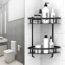 Load image into Gallery viewer, Flowmist Shower Caddy Corner Shelf, 2 Tiers Shower Organizer, No Drilling Wall Mounted Aluminum Adhesive Shower Shelf, Storage Rack for Toilet, Shampoo, Dorm and Kitchen
