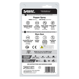 SABRE Self Defense Kit With Pepper Spray And Stun Gun Flashlight, 25 Bursts of Max Police Strength OC Spray, 10-Foot Range, Painful 1.60 µC Charge, 120 Lumens, Rechargeable, Safety Switch, Holster
