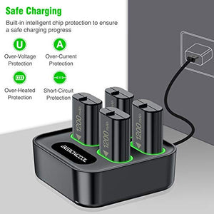 BEBONCOOL Charger for Xbox One Controller Battery Pack, with 4 x 1200mAh Rechargeable Xbox One Battery Charger Charging Kit for Xbox One, Xbox One X, Xbox One S, Xbox One Elite Controllers