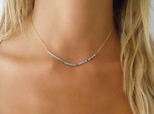 Load image into Gallery viewer, Handmade Gold Bar Necklace With Turquoise Beads
