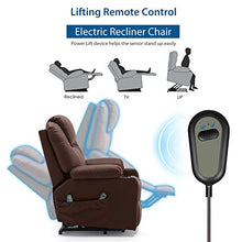 Load image into Gallery viewer, Furgle Power Lift Recliner Chair Faux Leather Electric with Massage Heat and Vibration for Elderly Living Room Lounge Massage Sofa with 2 Remotes Side Pockets and Cup Holders TUV Certified - Brown
