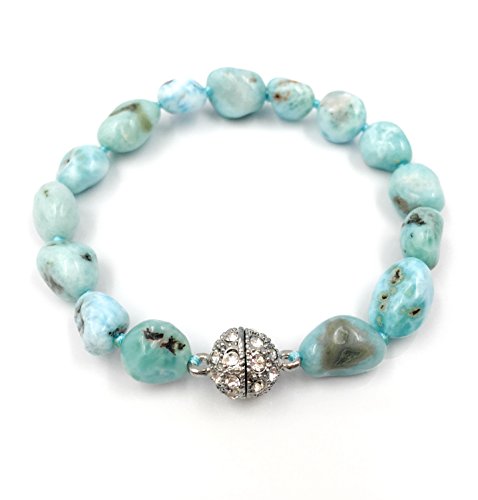 Natural Stone Larimar Bracelet Crystal Magnet Clasp 7.5