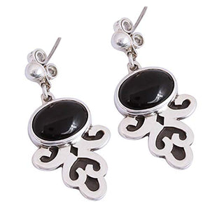 NOVICA Obsidian .925 Sterling Silver Dangle Earrings, Sophisticated Mystique'