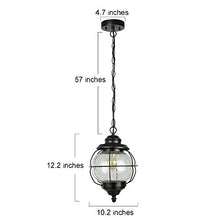 Load image into Gallery viewer, LALUZ Outdoor Hanging Lantern Porch Painted Black Metal with Clear Bubbled Glass Globe in Iron Cage Frame, 1-Light Light, 10.2&quot; Exterior Pendant Lighting for Garage
