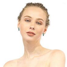 Load image into Gallery viewer, Silver Smile Sterling Silver Hoop Earrings | 2.5 CTW Dual Lab-Created White Topaz and Emerald Earrings With Push Backs | Baguette Huggie Earrings | Cute Earrings Aesthetic | Hanging Earrings

