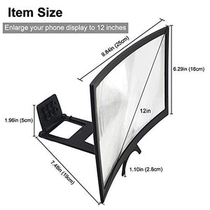 GLISTON 12'' 3D Phone Screen Enlarger, Curved Screen Magnifier for Cell Phone, HD Screen Amplifier, Folding Screen Magnifier for Movies, Videos, Gaming