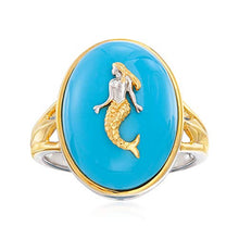 Load image into Gallery viewer, Ross-Simons Turquoise Mermaid Ring in Sterling Silver and 18kt Gold Over Sterling. Size 10
