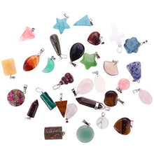 Load image into Gallery viewer, Mix Random 60pcs Natural Stone Pendants Charms Heart Jade Turquoise Quartz Chakra Stone Beads Necklace Jewelry Findings Gemstone with Leather Cord
