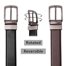 Load image into Gallery viewer, Men's Belt, Leather Reversible Belt for Men Black and Brown Dress Belt Rotate Buckle Gift Box (Black and coffee, Suit for waist size 30- 33 Inches)
