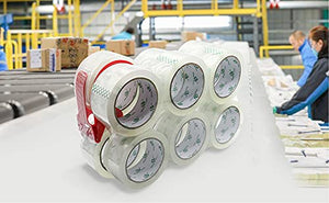 12 Rolls Clear Packing Tape Rolls with Free Dispenser, Heavy Duty Refill Tape for Shipping Moving and Packaging, 2.4Mil 1.88 Inch x 60 Yard, BOMEI PACK
