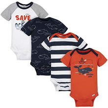 Load image into Gallery viewer, GERBER Baby Boys 4-Pack Short Sleeve Onesies Bodysuits, Orange Whales, 18 Months
