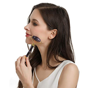 Amethyst Roller by Esmee Luxury Facial Massager Stone Roller Purple Jade Roller Real and Natural Amethyst Crystal Anti-aging Face Slimming and Depuffing Beauty Tool for Face and Eyes