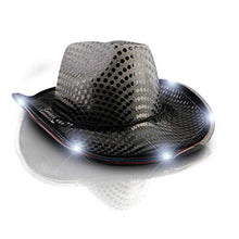 Load image into Gallery viewer, Black Sequin Light Up LED Cowboy Hat
