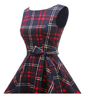 Load image into Gallery viewer, Hanpceirs Women's Boatneck Sleeveless Swing Vintage 1950s Cocktail Dress Redplaid M
