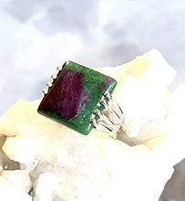 Load image into Gallery viewer, Voluptious Lips- RUBY in ZOISITE Natural (1.6 x 1.6 cm) Gemstone with Shimmering Pink-Red Ruby Matrix, 925 Sterling Silver, Handmade Ring Sz 8 Jewelry.
