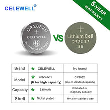 Load image into Gallery viewer, CELEWELL 10 Pack CR2032 Battery CR2032H 230mAh 3 Volt Lithium Battery 2032 ECR2032 Coin Button Cell -Not for Thermometer 【5-Year Warranty】
