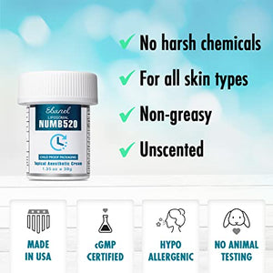 Ebanel 5% Lidocaine Topical Numbing Cream Maximum Strength, 2-Pack of 1.35 Oz, Numb520 Pain Relief Cream Anesthetic Cream Infused with Aloe, Vitamin E, Lecithin, Allantoin, with Child Resistant Cap
