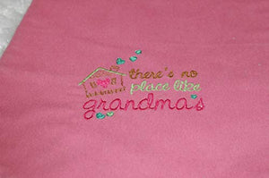 Handmade Embroidered Flannel Burp Cloth, Bubblegum Pink  "There's No Place Like Grandma's" Double sided Hour Glass Shaped Flannel Burp Cloths
