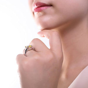 BERRICLE Rhodium Plated Sterling Silver Canary Yellow Cushion Cut Cubic Zirconia CZ Statement 3-Stone Cocktail Anniversary Fashion Right Hand Ring Size 7