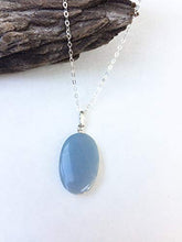 Load image into Gallery viewer, Oval Celestite Silver pendant, Natural Celestite pendant, Tiny oval celestite/Angelite silver pendant, Throat chakra, Light blue, zen, gift
