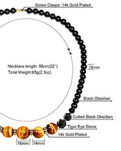 Load image into Gallery viewer, Jewever Tiger Eye and Black obsidian Crystal Necklaces for Women Energy Gemstone Healing Crystal Necklace Beads Natural Stone Mens Necklaces Unisex
