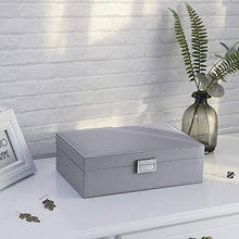 Load image into Gallery viewer, BEWISHOME Jewelry Box Organizer with 4 Watch Case Removable Tray Jewelry Display Storage Case - 7 Necklace Hook - Velvet Lining - Earring Ring Bracelet Case for Women Girls - PU Leather Grey SSH07H

