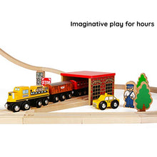 Load image into Gallery viewer, SainSmart Jr. Wooden Train Set Toy with Rail High Level Part, 50 PCS Flyover Overpass Wooden Train Playset with 5 Magnetic Train Cars for Toddlers

