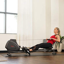 Load image into Gallery viewer, Sunny Health &amp; Fitness Compact Folding Magnetic Rowing Machine with LCD Monitor, Bottle Holder, 43 Inch Slide Rail, 285 LB Max Weight - Synergy Power Motion - SF-RW5801, Silver
