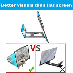 Cinyiuze 12'' 3D Curved Screen Magnifier for Mobile Phone, HD Magnifier Projector Screen Enlarger for Videos, Movies, Games, Foldable Phone Stand with Screen Amplifier, Compatible with All Smartphones