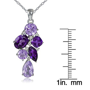 GemStar USA Sterling Silver African Amethyst and White Topaz Tonal Cluster Necklace