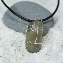 Load image into Gallery viewer, Custom Wire Wrapped Black Moonstone Pendant and Necklace - Choose Sterling Silver Chain or Leather Cord - Quantity of 1
