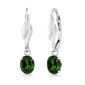 Gem Stone King 925 Sterling Silver Green Chrome Diopside Earrings For Women (1.60 Cttw, Gemstone Oval 7X5MM)