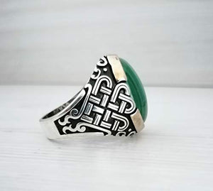 Handmade 925K Sterling Silver Mens Ring With Malachite Stone