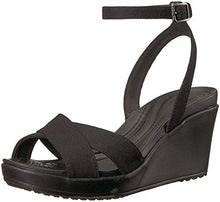 Load image into Gallery viewer, Crocs Women's Leigh II Cross-Strap Ankle Wedges Sandal, Black/Black, 4
