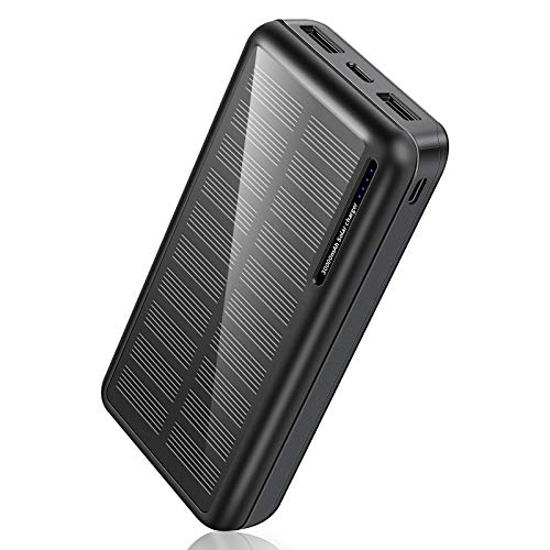 Solar Power Bank 30,000mAh, Minrise Portable Charger, Solar Charger Power Bank with 2 USB Outputs, External Battery Pack for Outdoor Activities Compatible for iPhone, Smartphones etc.