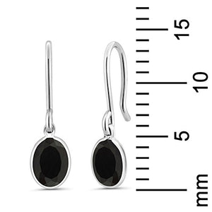 Gem Stone King 925 Sterling Silver Black Onyx Women Dangle Earrings (1.60 Cttw, Gemstone Birthstone, Oval 7X5MM)