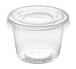 [100 Sets - 1 oz.] Plastic Disposable Portion Cups With Lids, Souffle Cups