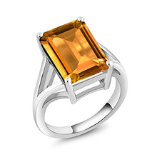 Load image into Gallery viewer, Gem Stone King 925 Sterling Silver Yellow Citrine Women&#39;s Solitaire Engagement Ring (8.20 Cttw Emerald Cut, Gemstone Birthstone) (Size 7)
