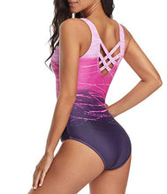 Load image into Gallery viewer, Women's One Piece Swimsuits for Women Athletic Training Swimsuits Swimwear Racerback Bathing Suits for Women Purple Large (fits like US 10-12)
