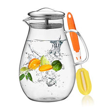 Load image into Gallery viewer, Hiware 64 Ounces Glass Pitcher with Lid / Water Pitcher with Handle - Good Beverage Carafe Pitcher for Juice, Milk, Beverage, Hot/Cold Water &amp; Iced Tea, Cleaning Brush Included
