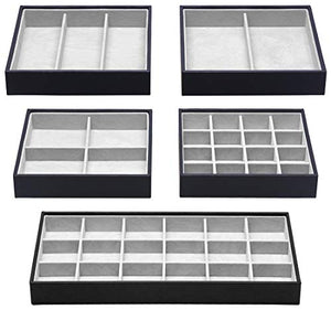 Magic Stackable Jewelry Trays Closet Dresser Drawer Organizer for Accessories, Gadgets & Cosmetics, Storage Display Showcase Holder Box, Set of 5