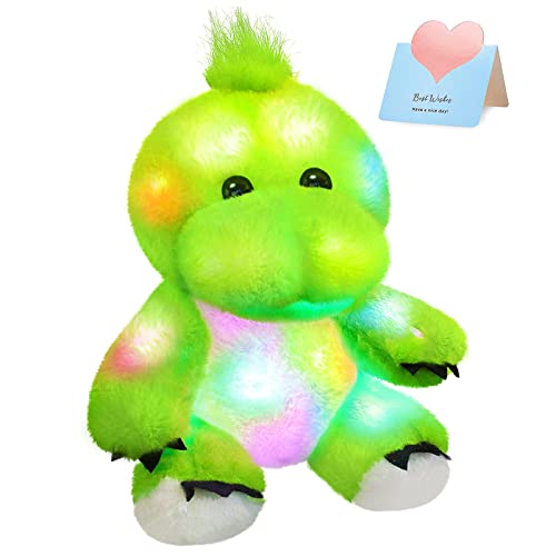 Bstaofy 11'' Light Up Dinosaur Stuffed Animal Glow Green T-Rex LED Plush Toy Soft Adorable Glow in The Dark Gift for Kids Toddlers on Birthday Christmas Holiday
