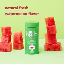 Load image into Gallery viewer, hello Kids Watermelon Eco-Friendly, Travel Toothpaste Tablets, Natural Watermelon Flavor, Fluoride Free, Plastic-Free, Reusable Metal Containers, Vegan, SLS &amp; Gluten Free, 120 Tablets, 2 Pack
