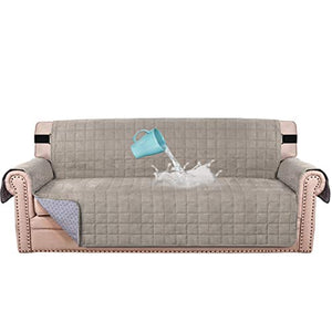 100% Waterproof Sofa Furniture Cover Suede Couch Covers for Dogs Velvet Sofa Protector Leather Sofa Cover Seat Width 70" Sofa Slipcovers with 2" Strap and Non-Slip Backing (Sofa, Taupe)